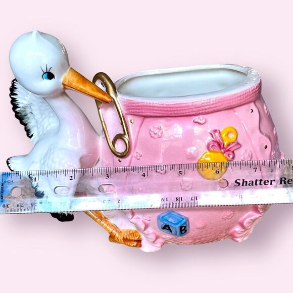 Lefton Stork Planter Pink Baby Bloomers 1960s - Picture 12 of 12